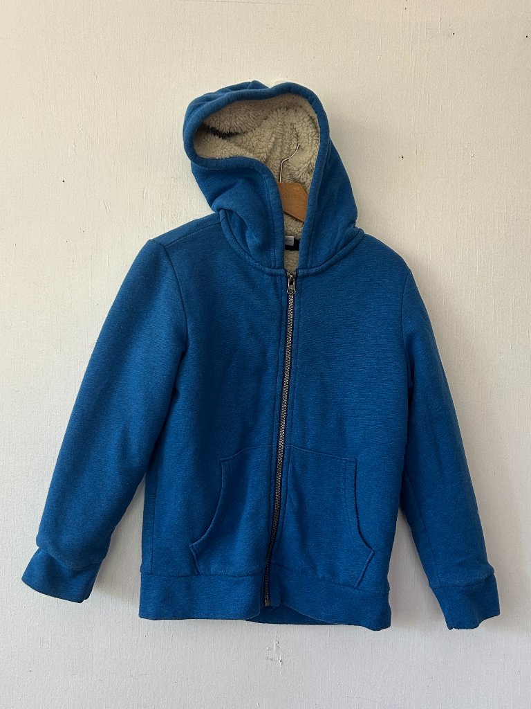 Old Navy Fleece Lined Hoodie Boys Size 8 Blue Full Zip Heavy Pockets